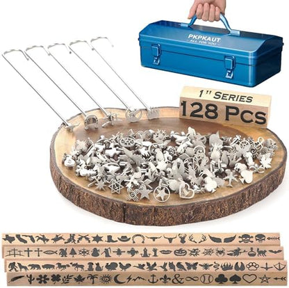 128Pcs 1" Custom Branding Iron for Wood, Leather Branding Stamp Kit by PKPKAUT