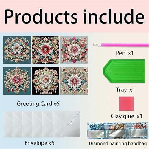 jinglinhh 6pcs Diamond Art Painting Retro Mandala Greeting Cards with Envelopes, DIY Card Making Kits for Adults, Diamond Art Postcards Christmas Cards Craft Gifts - Image 3