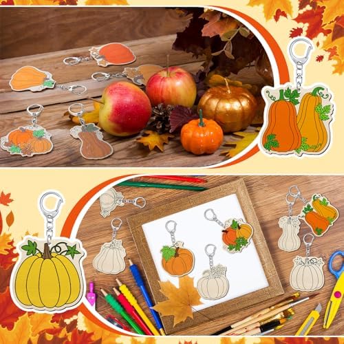 Trnayi 36 Pcs Pumpkin Fall Wood Keychain Color Your Own DIY Craft - Image 5