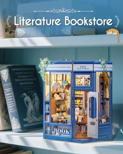 Cutefun Book Nook Kit - DIY Miniature Dollhouse Kit for Adults and Teens, Mini House Building Kit Library with LED Bookshelf Insert Decor Creative Gifts (Literature Bookstore) - Image 3