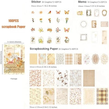 Doraking 100pcs Vintage Floral Scrapbook Paper Journaling Stickers Assorted Set, Material Paper Memo Junk Journal Supplies for Bullet Journaling Retro Crafts Planner Collage Card Album - Image 2