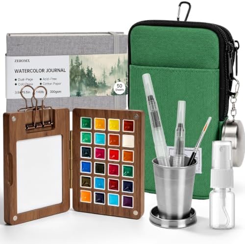 Mini Watercolor Paint Set, 24 Colors Travel Watercolor Set by ZEROMX