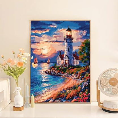 Paint by Numbers Kit for Adults Beginner, Coastal Lighthouse, 16x20 Inch - Image 3
