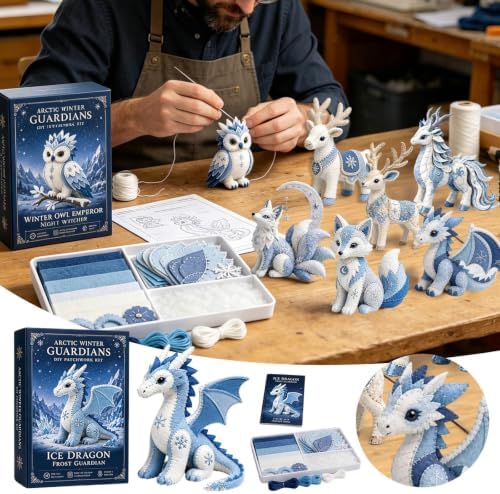 ROTORS Arctic Winter Guardians DIY Patchwork Kit, Pre Cut Felt Animal Sewing Kit, 3D Stuffed Creature Craft Set, Handmade Home Decor Gift for Beginners (Blue-K) - Image 6