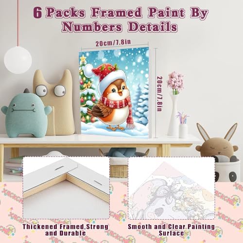 6 Pack Christmas Framed Paint by Numbers for Adults, Easy Acrylic Cartoon Painting by Number Kits on Canvas, Christmas Painting by Numbers Kits, Adults' Paint-by-Number Kits for Home Wall Decor 8x8in - Image 2