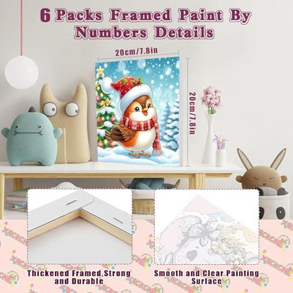 6 Pack Christmas Framed Paint by Numbers for Adults, Easy Acrylic Cartoon Painting by Number Kits on Canvas, Christmas Painting by Numbers Kits, Adults' Paint-by-Number Kits for Home Wall Decor 8x8in - Image 2