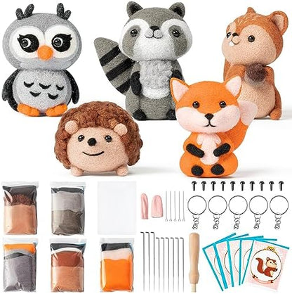 WATINC Needle Felting Kit - 5 Set Unique Different Cute Doll Wool Felt Needle Tools Foam Pad Instruction, DIY Home Decoration Craft Party Supplies for Art Work Starter Beginners (Woodland Animal) by WATINC