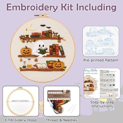 Nuberlic Halloween Ghost Reading Embroidery Kit for Beginners - Image 2