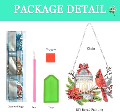 Auremi Christmas Diamond Art Pendant Kits,5D Cardinal Diamond Art Diamond Painting Hanging Kits,DIY Special Shaped Diamonds Painting Suncatcher Pendant Kit for Adults for Gift Wall Home Decor - Image 3
