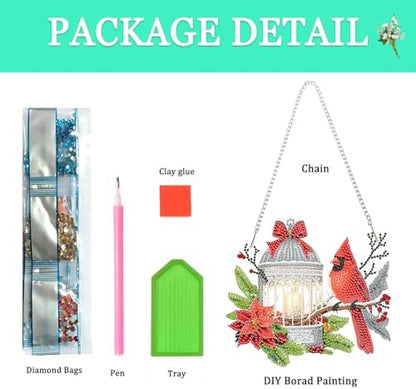 Auremi Christmas Diamond Art Pendant Kits,5D Cardinal Diamond Art Diamond Painting Hanging Kits,DIY Special Shaped Diamonds Painting Suncatcher Pendant Kit for Adults for Gift Wall Home Decor - Image 3