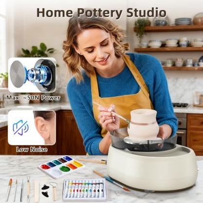Pottery Wheel for Beginners - Upgraded Pottery Wheel with 6" Turntable with Two-Way Rotation, 2.2lb Clay, Art Supplies Sculpting Tools, Craft Gifts for Teens Kids Adults (Grey) - Image 3