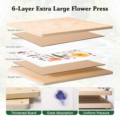 Aboofx Extra Large Flower Press Kit for Adults, 15"x 15" 6 Layers Wooden Flowers Pressing for DIY Easter Theme Pressed Flowers Art, Big Flower Preservation Kit for Frame Bookmark Resin Craft Projects - Image 2
