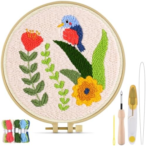 TINDTOP Punch Needle Kits, DIY Punch Embroidery Kits for Adults Beginner, Tool with Punch Needle Fabric, Hoops, Yarns and Sewing Needles (Set C) by TINDTOP