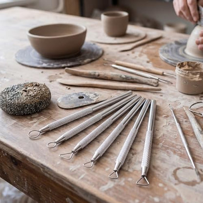 DIYOOHOMY 6 Pcs Clay Sculpting Tools Set, Metal Polymer Clay Ribbon Loop Tool, Sgraffito Tools for Pottery Caving Trimming Scraper Craft Ceramic Modelling Tool Kit - Image 6