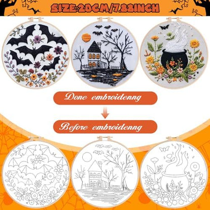 YOUDRN Halloween Embroidery Kit, Skeleton Halloween Cross Stitch Kit - Image 2