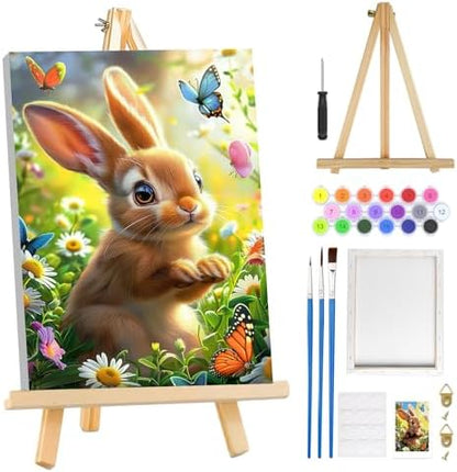 MOGTAA Easter Bunny Paint by Numbers Kit for Adults Beginners with Frame, Butterfly Adult Paint by Number Kits on Canvas with Easel, Easy DIY Flowers Oil Painting Kits for Home Decor, 8x12in by MOGTAADIYHomeDecor
