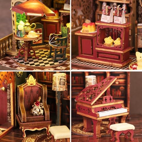 Plustopoy DIY Miniature House Kit - 3D Wooden Puzzle Bookshelf Decor with Furniture & LED Light, Dollhouse Kit Creative Craft Building Set for Adults, for Women Men - Image 3