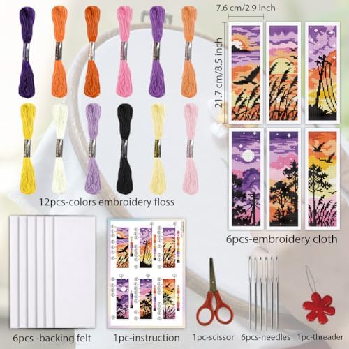 ORIGACH 6 Set Sunset Mountain Silhouette Cross Stitch Bookmark Kit - Image 2
