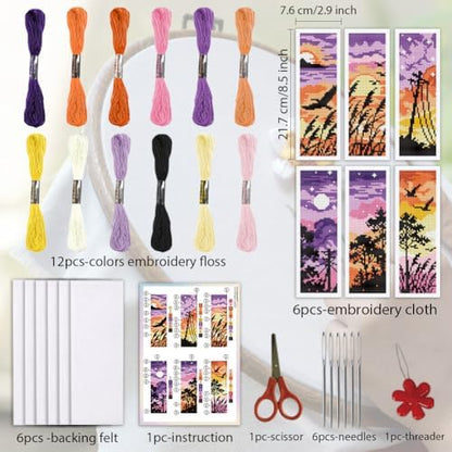 ORIGACH 6 Set Sunset Mountain Silhouette Cross Stitch Bookmark Kit - Image 2