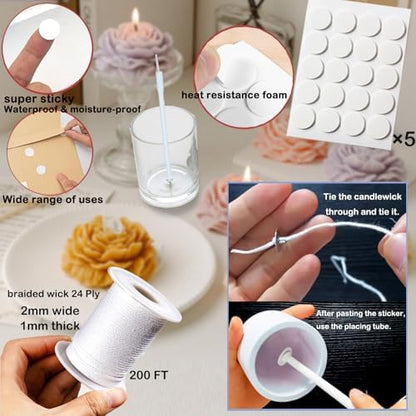28 PCS Beginners Candle Making Kit for Adults with 200 ft Candlewick,Long Large-Eye Candle Piercing Needle and Wick Cutter 7INCH,Wick Inserting Tool Mold Punch Needle with Hook Eye for Moulds - Image 5