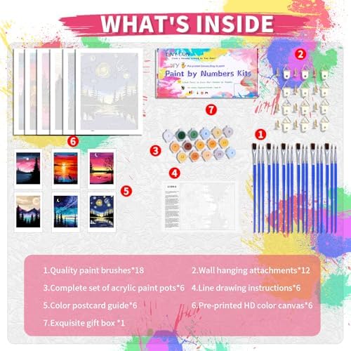 TINY FUN 6PC Paint by Number Kit for Adults DIY Oil Painting Kit 12x16 Inch Unframed Canvas, Nature Landscape Art Beginner Friendly Craft Kits for Home Decor Gift - Image 3