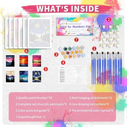 TINY FUN 6PC Paint by Number Kit for Adults DIY Oil Painting Kit 12x16 Inch Unframed Canvas, Nature Landscape Art Beginner Friendly Craft Kits for Home Decor Gift - Image 3