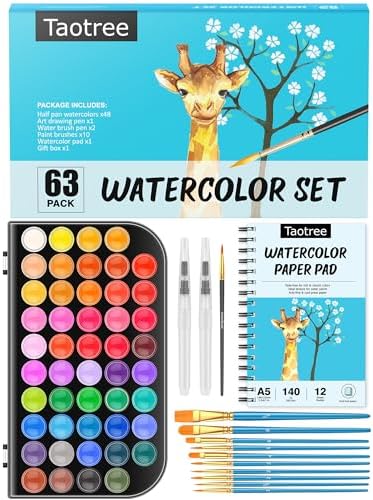 Taotree 48 Watercolor Paint Set with 10 Paint Brushes and Watercolor Book by Taotree