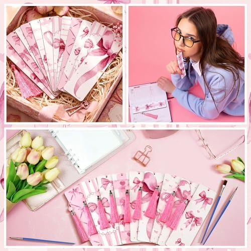 Kosiz 12 Pcs Pink Bow Paint by Number Kit for Adult Wood Bookmark - Image 6