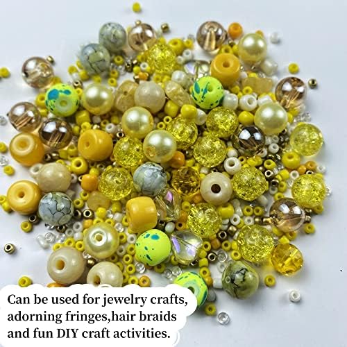Assorted Glass Resin Beads Multi Size Colors Smooth Cracked Gravel Millet Spacer Beads for Bracelets Necklace Earring DIY Jewelry Making Craft(Yellow Series) - Image 5