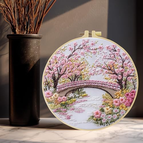 ZuoAnLF Cherry Tree DIY Embroidery Starter Set for Adults Beginner Hand Embroidery Needlepoint KitsIncluding Stamped Cloth, Bamboo Hoop, Color Threads, Needles - Image 5