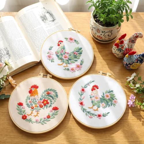 Mindsoft 3 Set Needlepoint Kit for Beginners with Hoop,Flower Rooster - Image 5