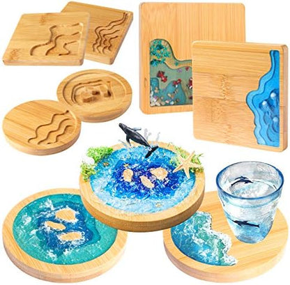 Wood Coaster Set Epoxy Resin Casting Craft Kit River Edge 5-count by FUNSHOWCASE