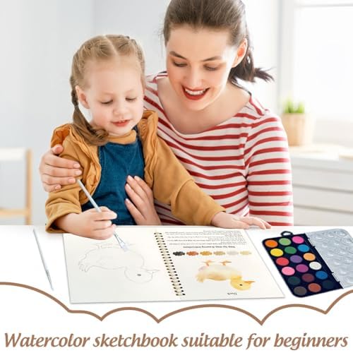 Watercolor Workbook, Water Coloring Book, 12 Different Patterns of Original DIY Designs, 18 Colors Watercolor Set, Beginner-Friendly Watercolor Workbooks (Animals), Perfect Gifts for Adults - Image 7