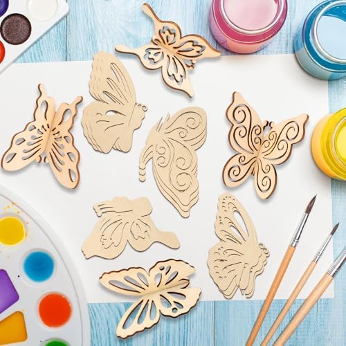 COCHIE DIY 3D Spring Butterfly Wood Crafts to Paint, Paintable Unfinished Wooden Slices for Craft, Butterflies Cutouts Ornaments for Painting Decorations (24 PCS) - Image 7