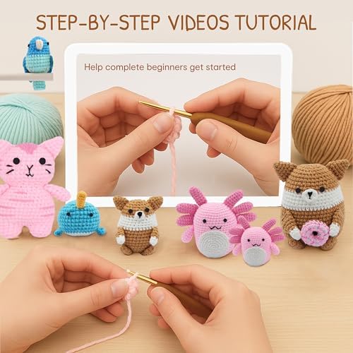 HOUSE CREATIVITY Cat Crochet Kit for Beginners – Make a Variety of Adorable Kittens, Amigurumi Crochet Starter Kit with Yarn, Eyes & Step-by-Step Video Tutorial, DIY Craft for Cat Lovers - Image 3