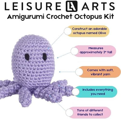LEISURE ARTS - Crochet Kit, Pudgies Olive The Octopus, 3", Crochet Kit for Beginners, Complete Kit, Animal Kits, Animal DIY Amigurumi Kits - Image 2