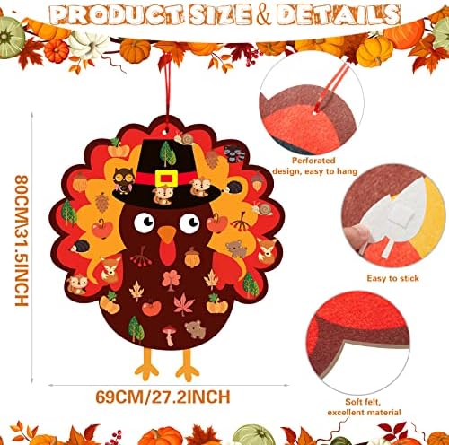 Tatuo 37 Pieces Fall Thanksgiving Felt Craft Kit DIY Turkey Pumpkin Felt Set with 36 Detachable Fall Maple Leaves Squirrel Pine Cones Corns Ornaments for Present DIY Craft(Delicate Style) - Image 2