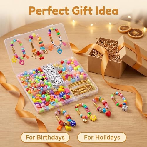 Cmidy Bag Charm Kit DIY Keychain Carabiner Bag Charm Making Kit Supplies Custom Beaded Keychain Purse Charms Kits Set Including Large Hole Beads Acrylic Charms Gold Carabiner Clip (Multicolor) - Image 2