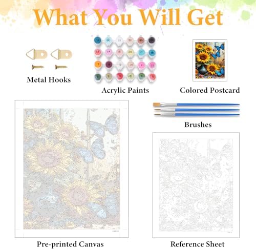 Paint by Numbers Kit for Adults, Sunflower & Butterfly Design, 16x20 Inch - Image 5