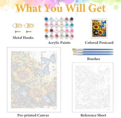 Paint by Numbers Kit for Adults, Sunflower & Butterfly Design, 16x20 Inch - Image 5