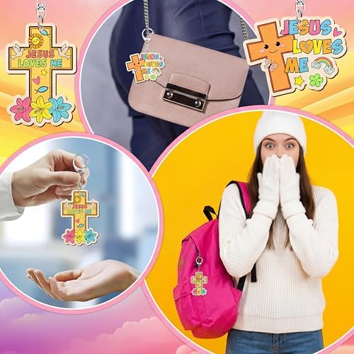 Trnayi 36 Pcs Wood Jesus Loves Me Keychain Color Your Own DIY Craft - Image 5