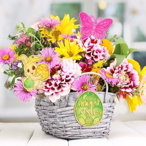 80PCS Wooden Easter Ornaments to Paint, 10 Styles DIY Blank Unfinished Wood Egg Cutouts Ornament for Crafts Hanging Decorations Happy Easter Hallow Egg Rabbit Bunny Butterfly Flower Hen - Image 5
