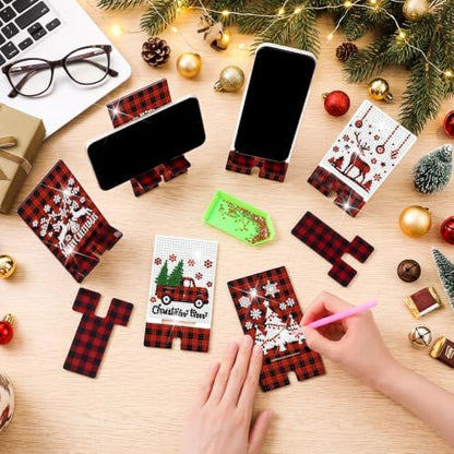 Saillong 6 Pcs Xmas Red Plaid Diamond Painting Phone Stand Full Drill - Image 3