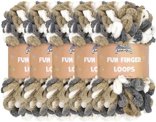 JubileeYarn Fun Finger Loops Yarn - Brown Grey White - 5 Skeins by BambooMN