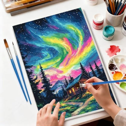 Aurora Paint by Numbers Kit for Adults Beginner,Wooden House Adult Paint by Number Kits on Canvas with Frame,Night Sky DIY Acrylic Oil Painting by Numbers Kits for Home Wall Decor 9.5x11.8 inch - Image 4