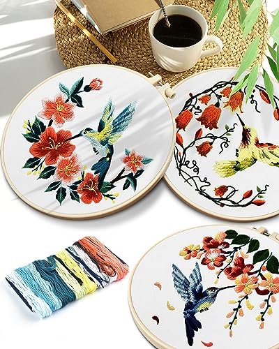 TINDTOP Embroidery Kit for Adult, Hummingbird Butterfly Mushroom Flower Kit - Image 6