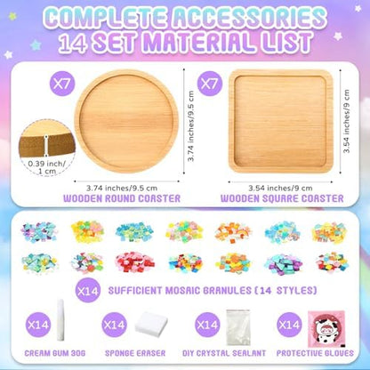 Reallnaive 14 Sets Mosaic Coaster Kit with Glass Tiles,Assorted Style - Image 2