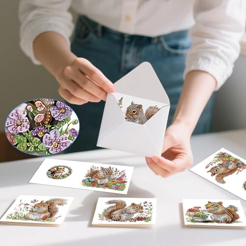 AiYuanzsh 6 Pack Diamond Painting Greeting Cards with Envelopes, DIY 5D Diamond Art Card Kit Featuring Cute Squirrels, 30x15cm Handmade Rhinestone Cards Crafts for Greetings and Seasonal Wishes - Image 5