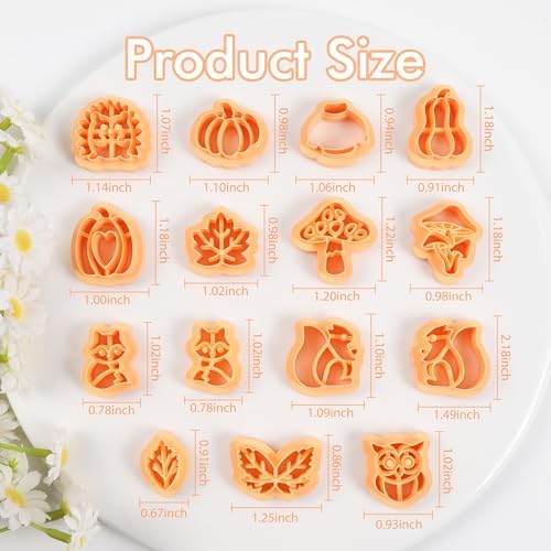 Puocaon Fall Polymer Clay Cutters - 15 Pcs Fall Themed Pumpkin Maple Leaf Mushroom Owl Fox for Earrings Jewelry Making Autumn Clay Earrings Cutters - Image 3