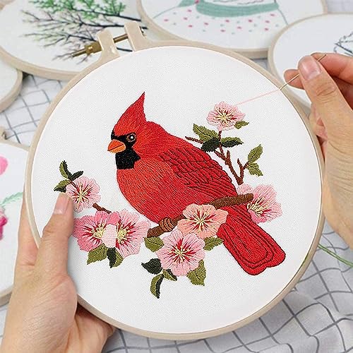 Louise Maelys Cardinal Embroidery Kits for Beginners with Flower Pattern - Image 3